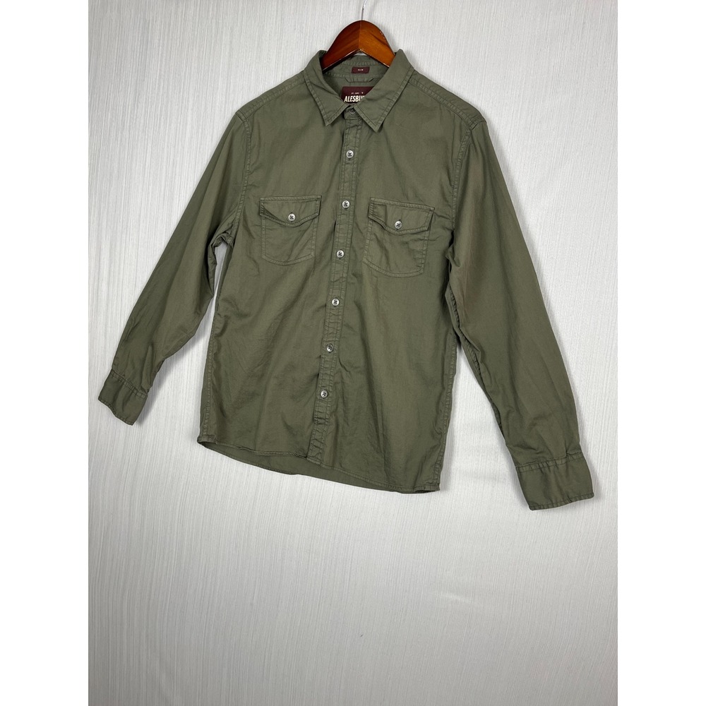 Alesbury Button Down Mens M Short Olive Green Slim Fit Utility Metal Buttons GUC
